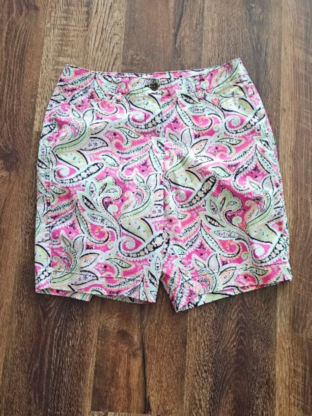 Kim Rogers Cotton Blend Size 12 Pink Paisley Floral Flower Shorts EUC